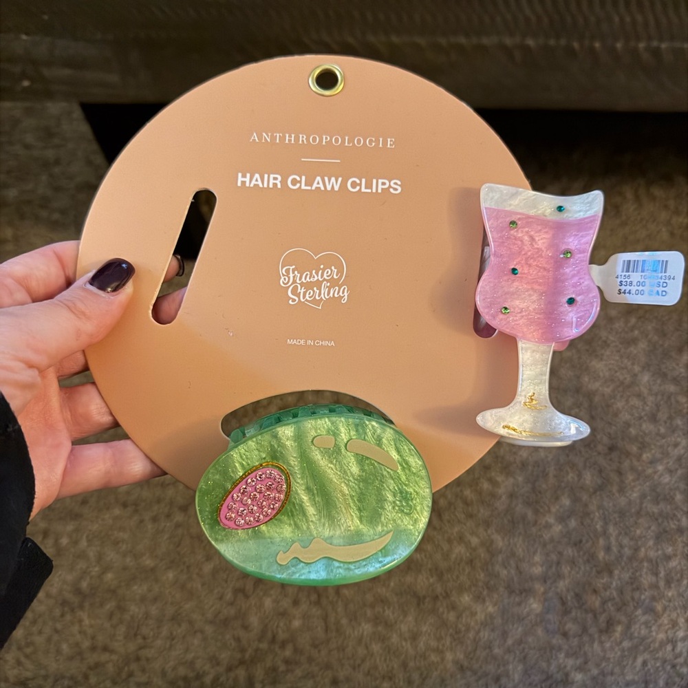 Anthropologie Pink Drink and Green Hair Clips